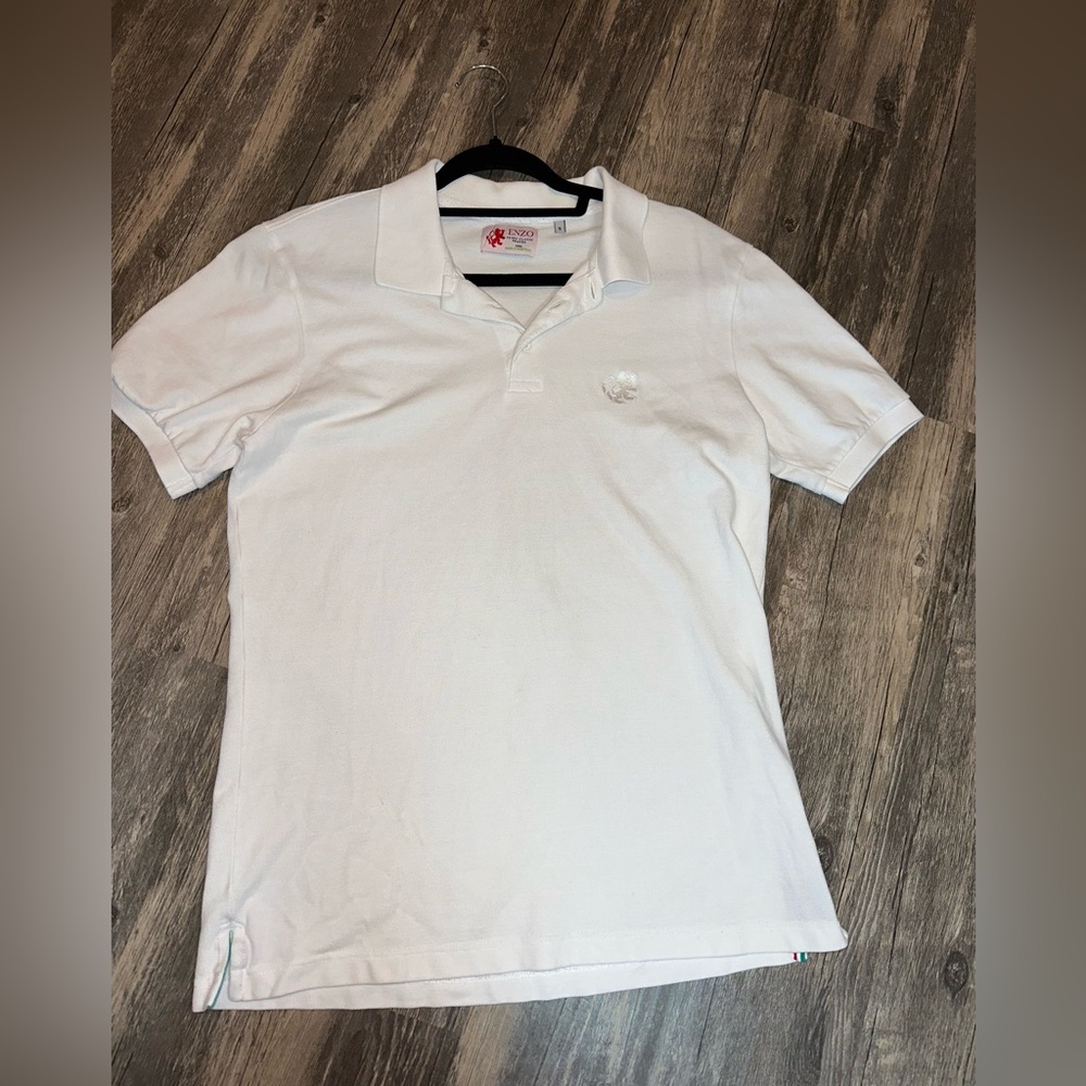 Enzo Prima Classe Travel Polo Shirt Men’s Size Small White 100% Cotton